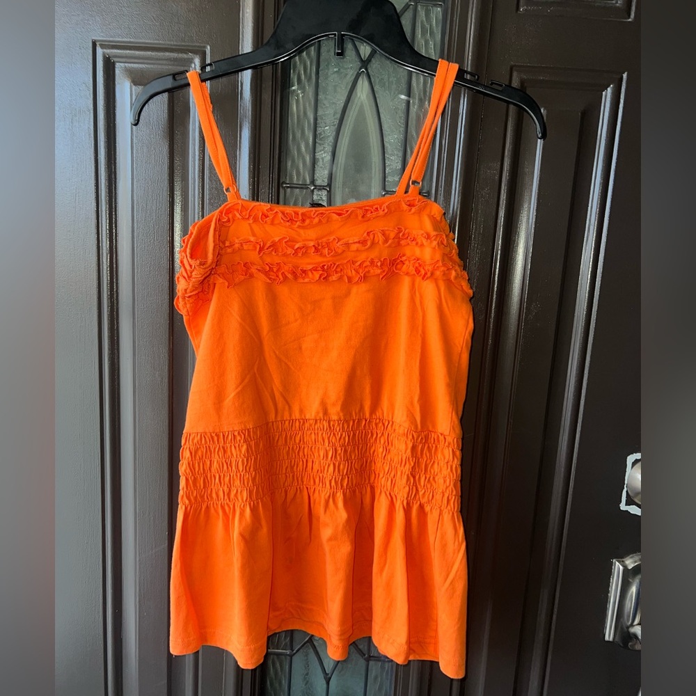 Orange women y2k Ruffle Top - Picture 3 of 8